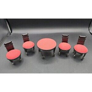 Tin Can Doll Furniture Victorian Red & Black 5 Pc Dinner Room Chairs Detailed
